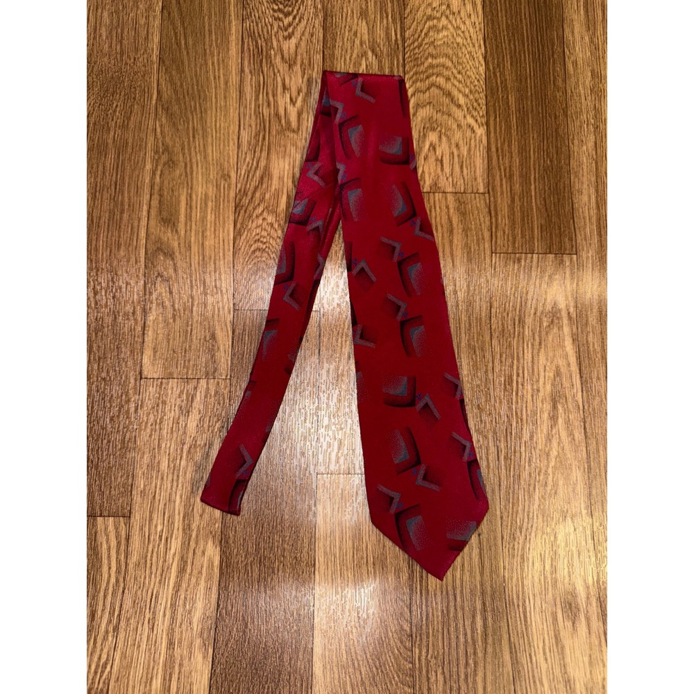 Torriani Red Geometric Abstract Silk Blend Necktie Made Italy Vintage Mens Tie